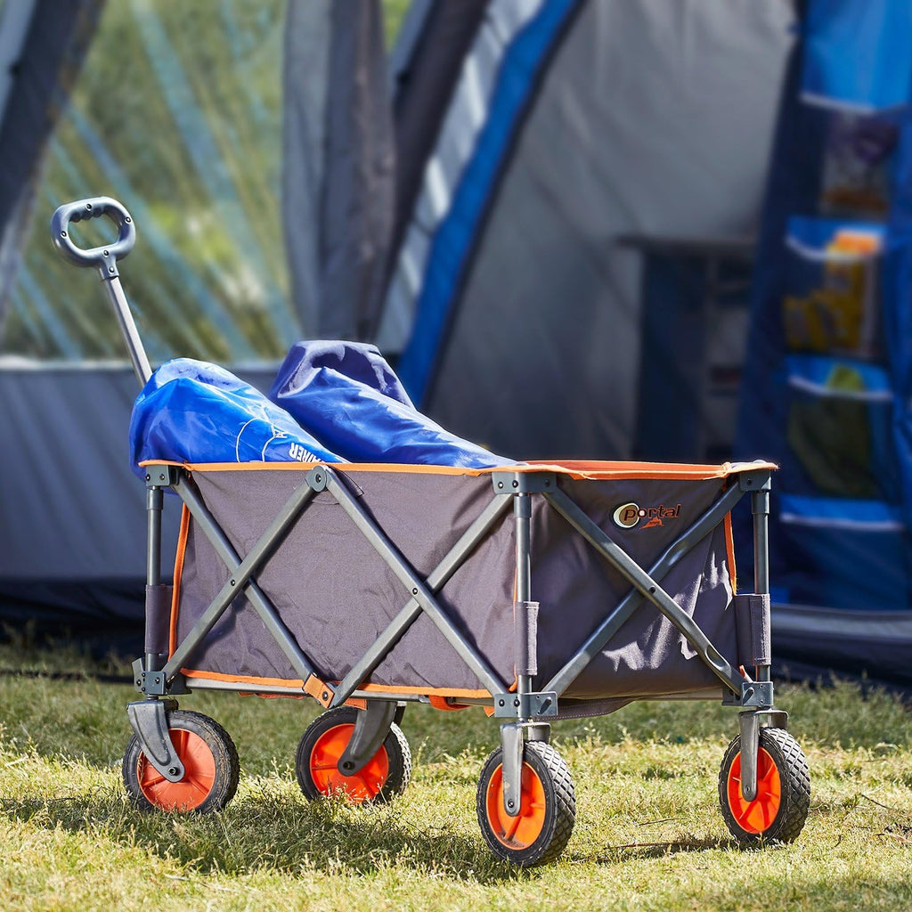 Grey Collapsible Folding Utility Wagon Quad Outdoor Rolling Camping Cart G28925