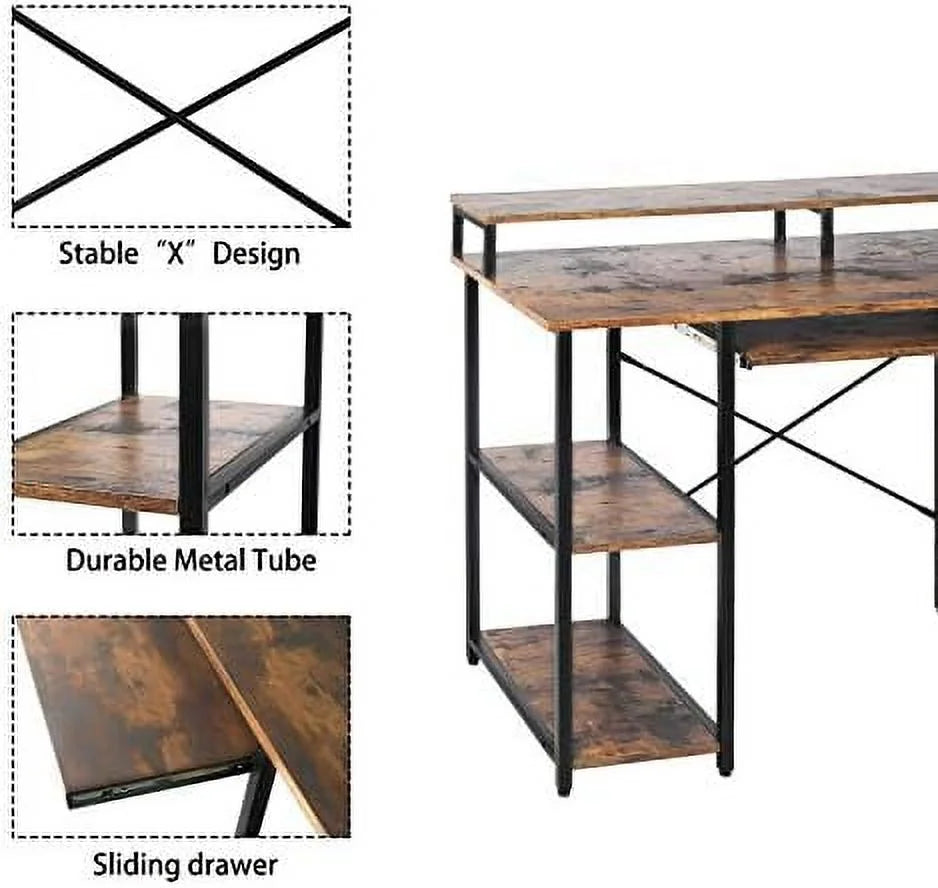 Computer Desk with Keyboard Tray, Hutch, Bookshelf, CPU Stand, Monitor Stand E226