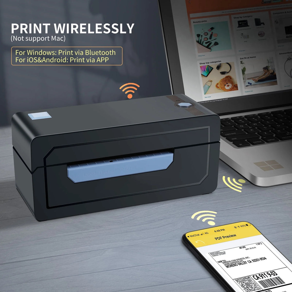 Thermal Label Printer, 4''x6'' Bluetooth H1386