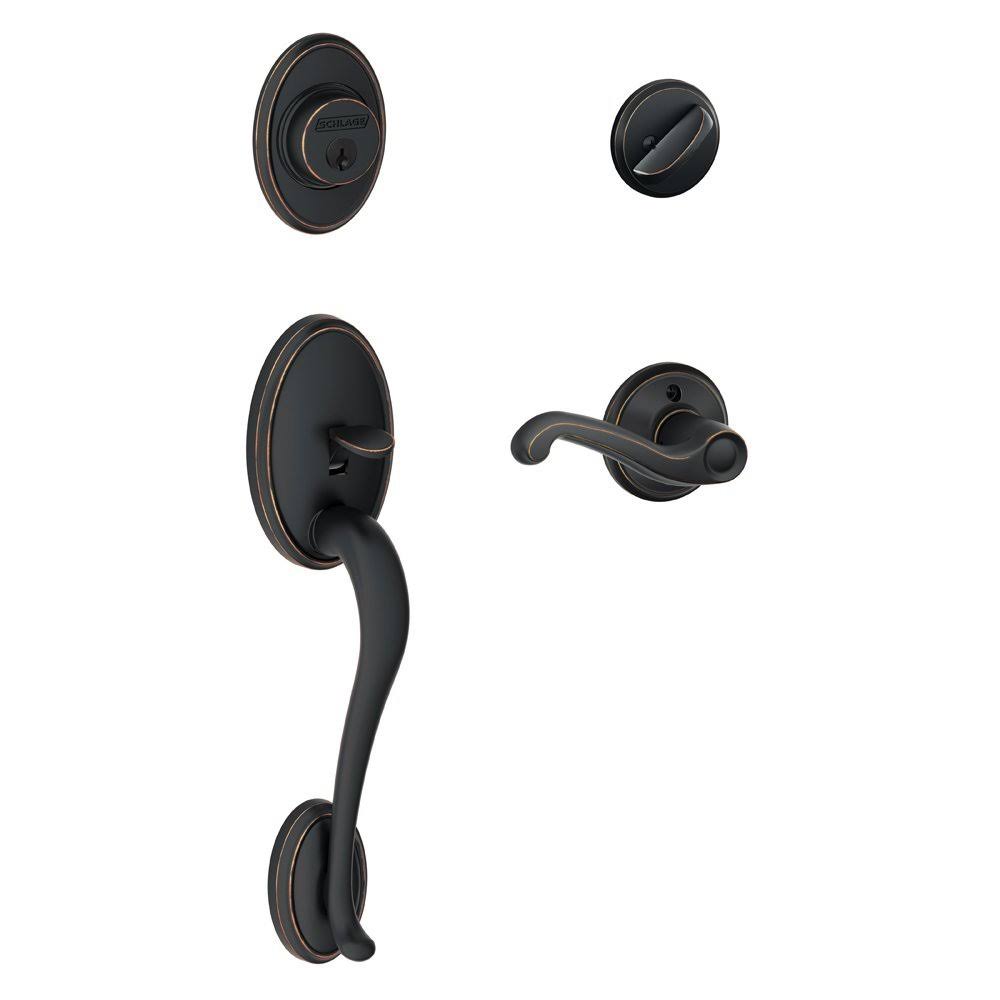 Aged Bronze Handleset with Deadbolt and Door Lever F743