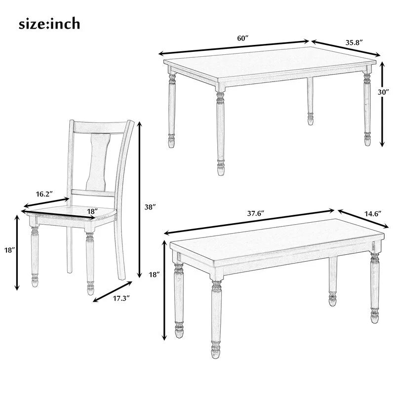 Brown 6 Piece Wooden Dining Table with 4 Chairs and Bench R91461