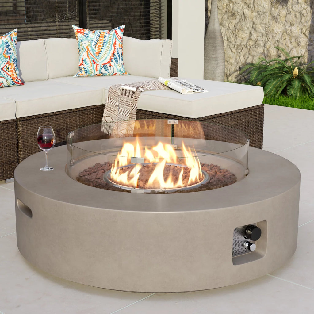 40.5 inch Round Grey Propane Fire Pit Table K86149