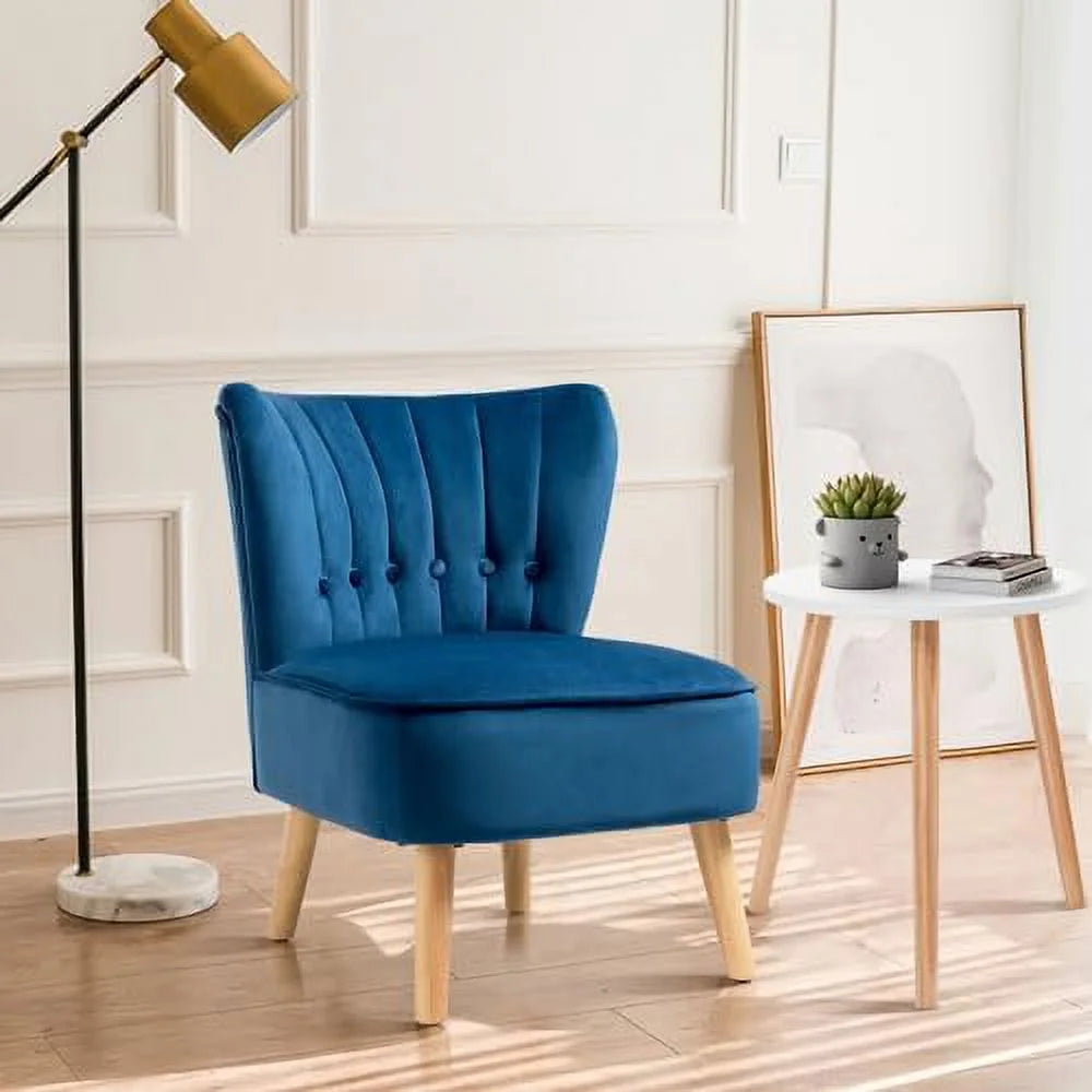 Armless Velvet Accent Chair with Rubber Wood Legs U749