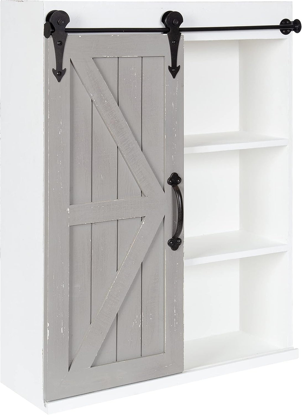 White Wood Wall Storage Cabinet with Sliding Barn Door H264560