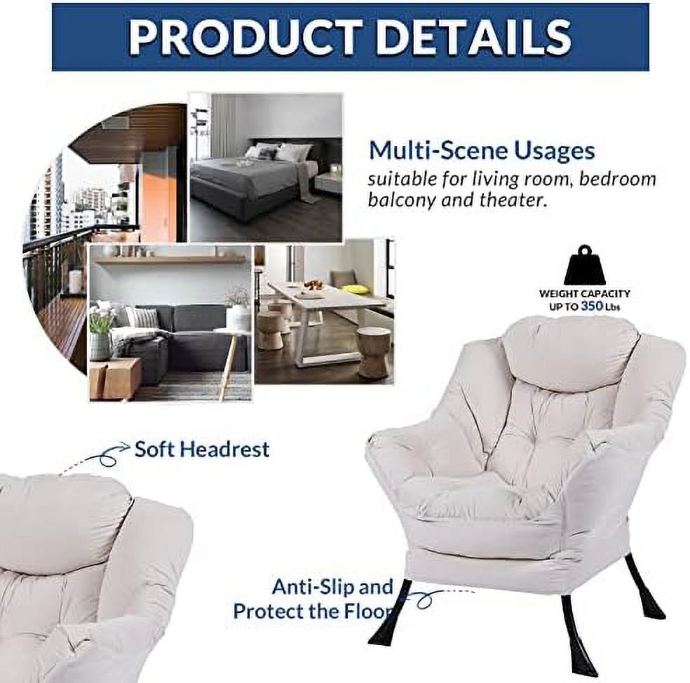 Modern Lazy Chair with Ottoman Steel Frame Lounge Chair Set with Footstool Armrests Side Pocket O882129