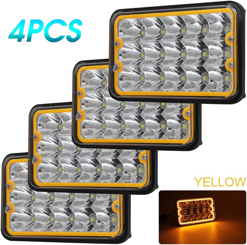 4x6 inch LED Headlights Yellow Halo Dot Rectangular Replacement N425