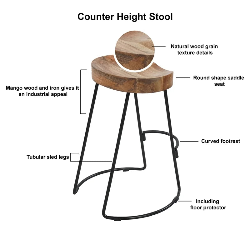 30" Mango Wood & Iron Barstool Set of 3 Y55982