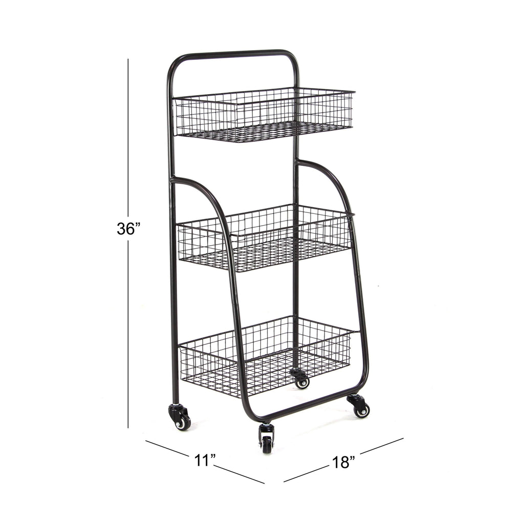 Black 3-Tiered Iron Storage Cart with Caster Wheels F7113