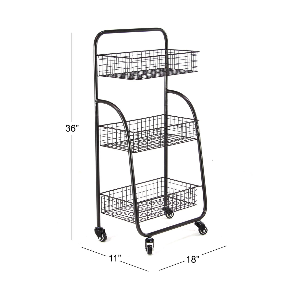 Black 3-Tiered Iron Storage Cart with Caster Wheels F7113