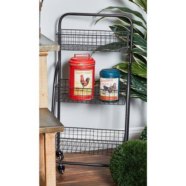 Black 3-Tiered Iron Storage Cart with Caster Wheels F7113