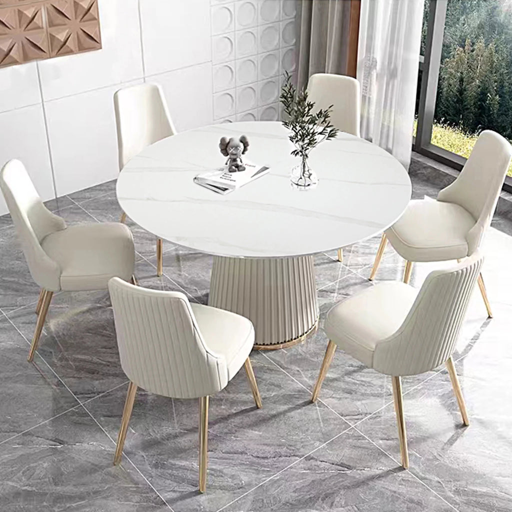 White 7 Piece Faux Marble Dining Table Set K67111