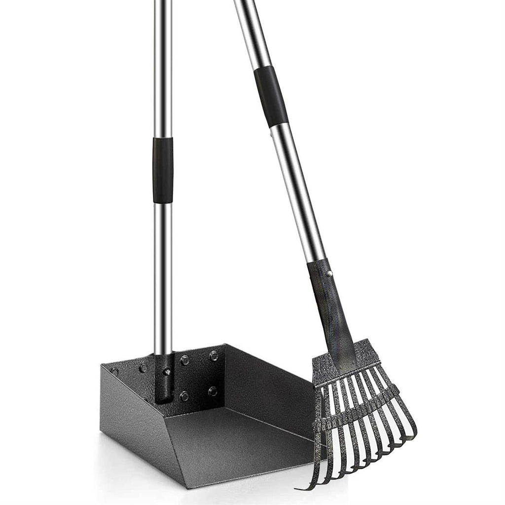 Durable Dog Poop Scoop Long Handle Tray and Rake Set D301