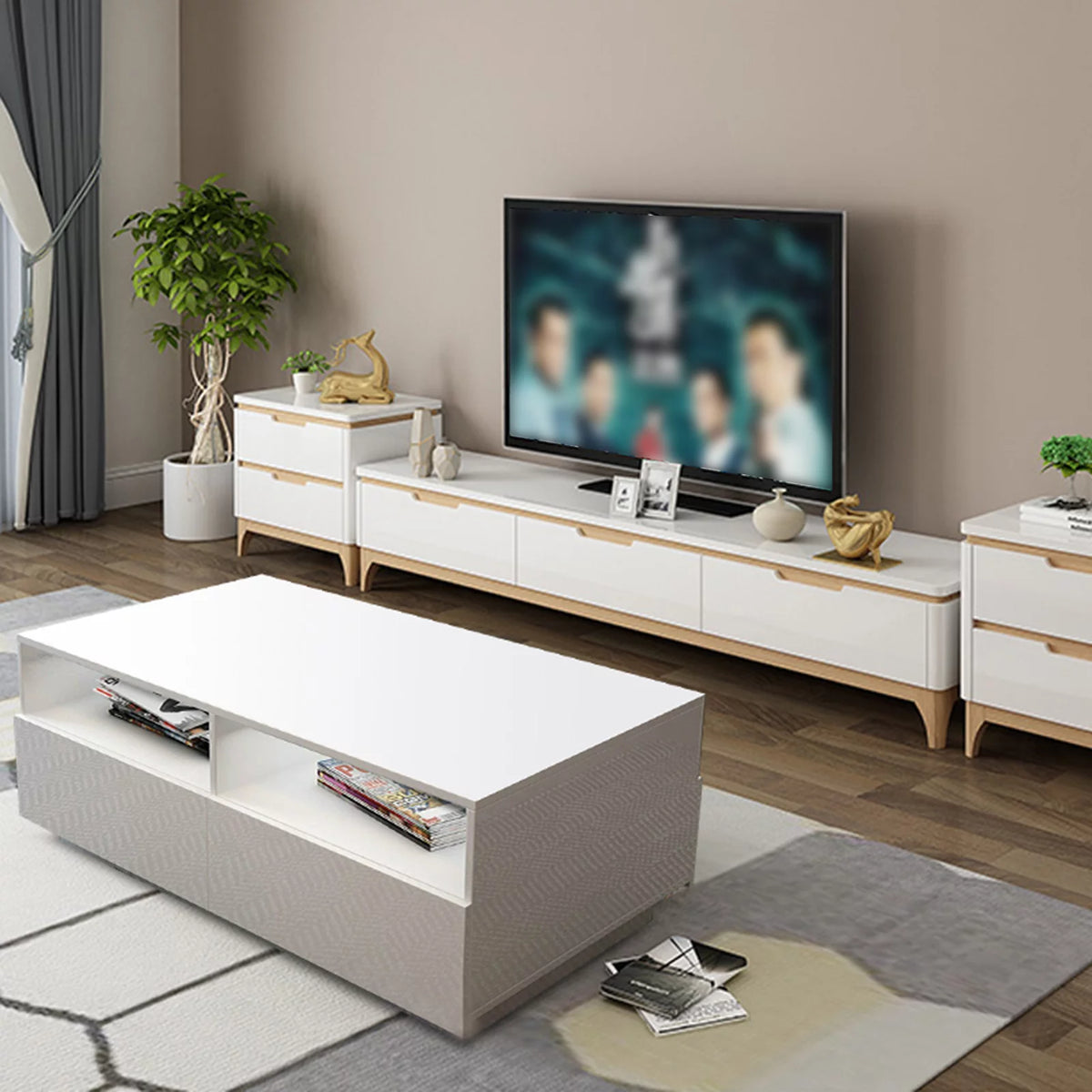 High Gloss Coffee Table with 4 Drawers and 2 Open Shelves E483761