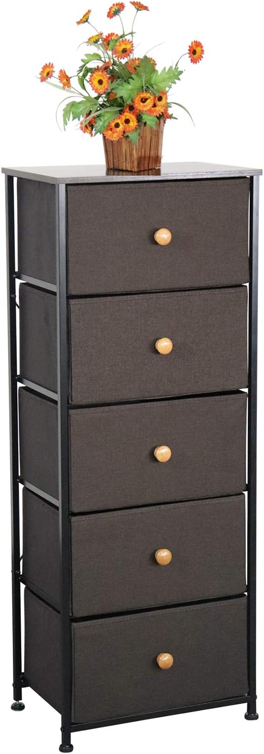 5 Drawer Fabric Storage Dresser with Steel Frame (Dark Gray) H612803