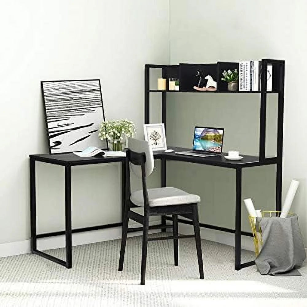 Reversible L-Shaped Corner Computer Desk with Hutch T4025