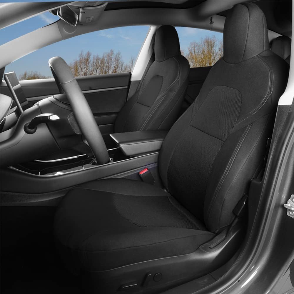 Red and Black Fabric Car Seat Cover Set for Tesla Model 3/Y Q985454