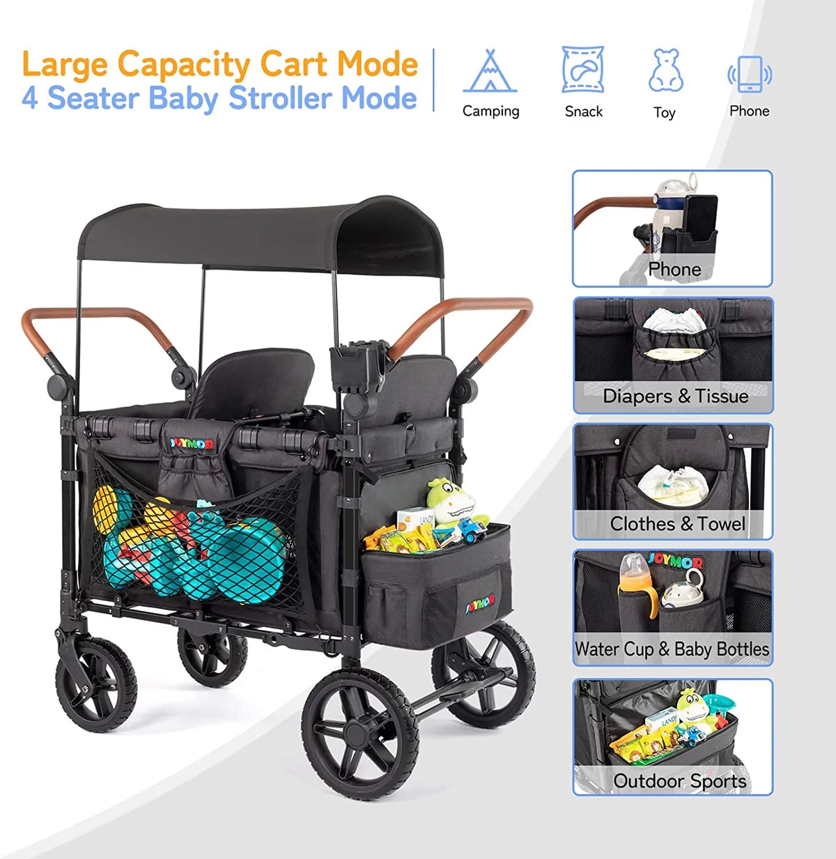 4 Seater Stroller Wagon with UV-Protection Canopy O623350