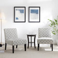 3pc Set Gray Fabric Upholstered Side Table and 2 Chairs O635