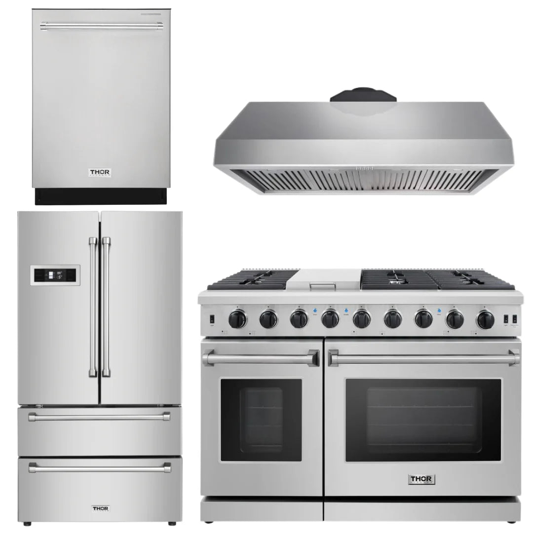48 Gas Range, Range Hood, Dishwasher, Refrigerator R952