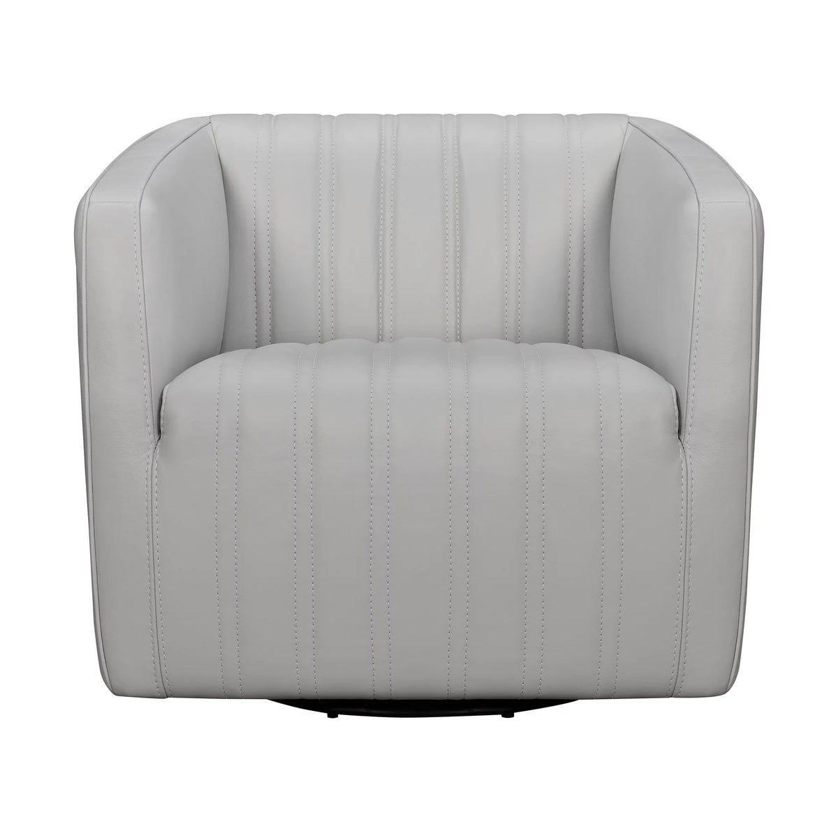 Dove Gray Genuine Leather Swivel Barrel Chair L924