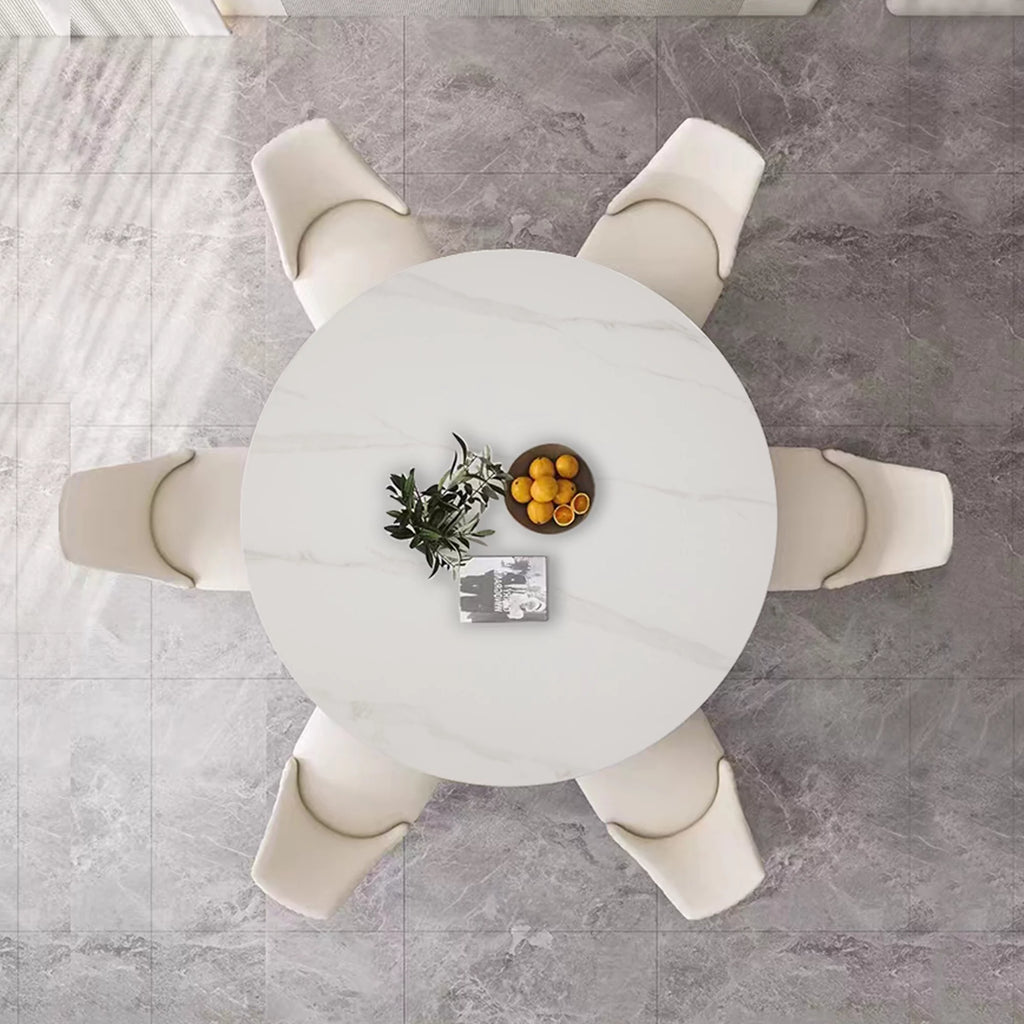 White 7 Piece Faux Marble Dining Table Set K67111