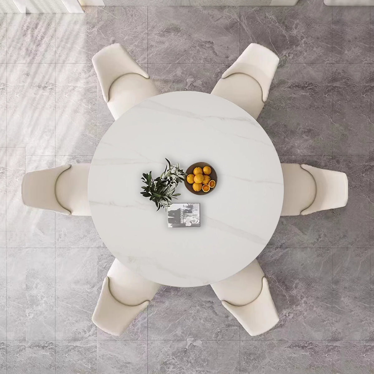 White 7 Piece Faux Marble Dining Table Set K67111