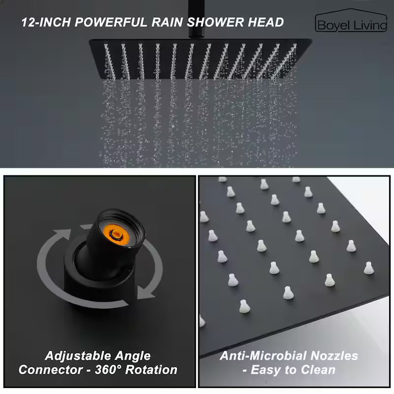 12 in. Ceiling Mount Dual Shower Heads with Pressure Balance Valve in Matte Black I430