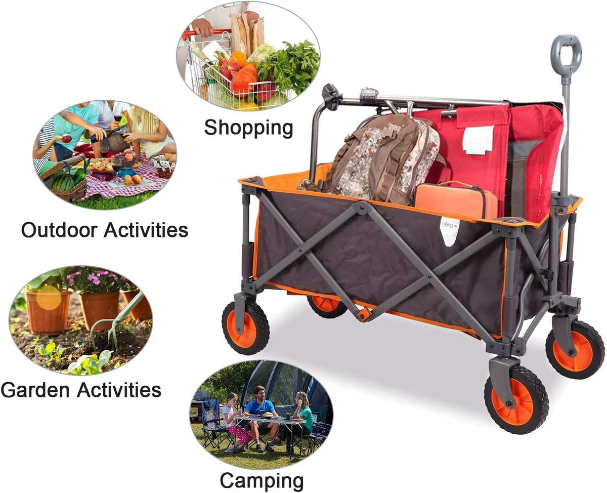 Grey Collapsible Folding Utility Wagon Quad Outdoor Rolling Camping Cart G28925