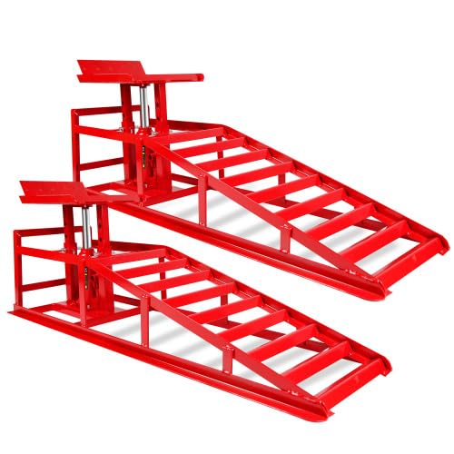 5 Ton Hydraulic Car Ramps, 3-Position Adjustable Steel Ramps D176506
