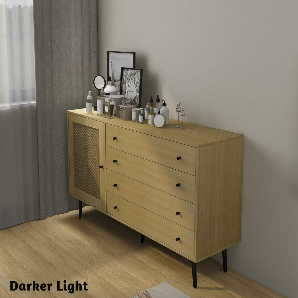 Natural Wood Storage Cabinet with Door and 4 Drawers W81678