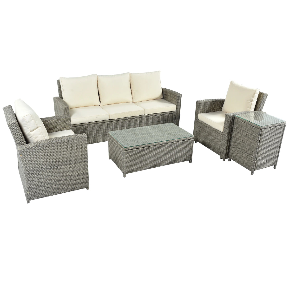 5 Piece Rattan Sectional Seating Group with Cushions and Table R5780
