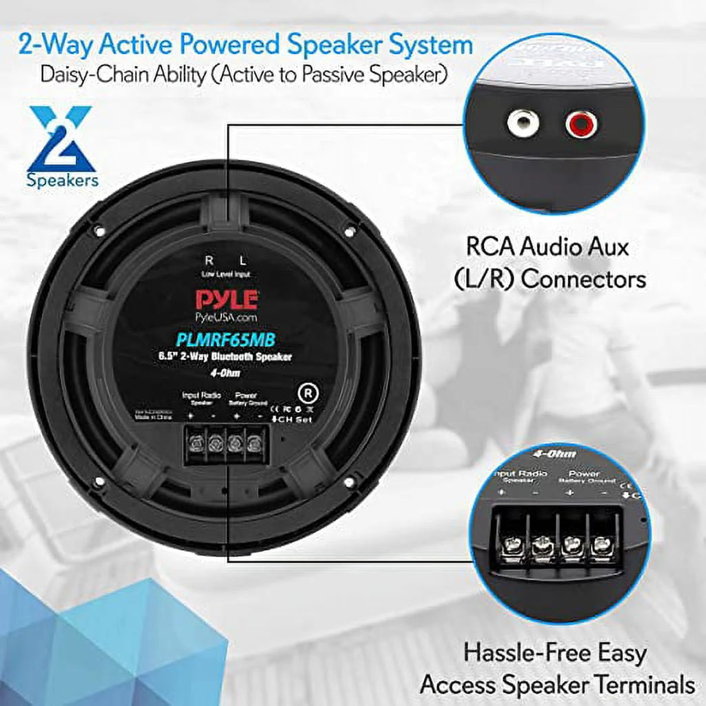 6.5 Inch 600 W 2 Way Waterproof Bluetooth Marine Speakers, Pair J653