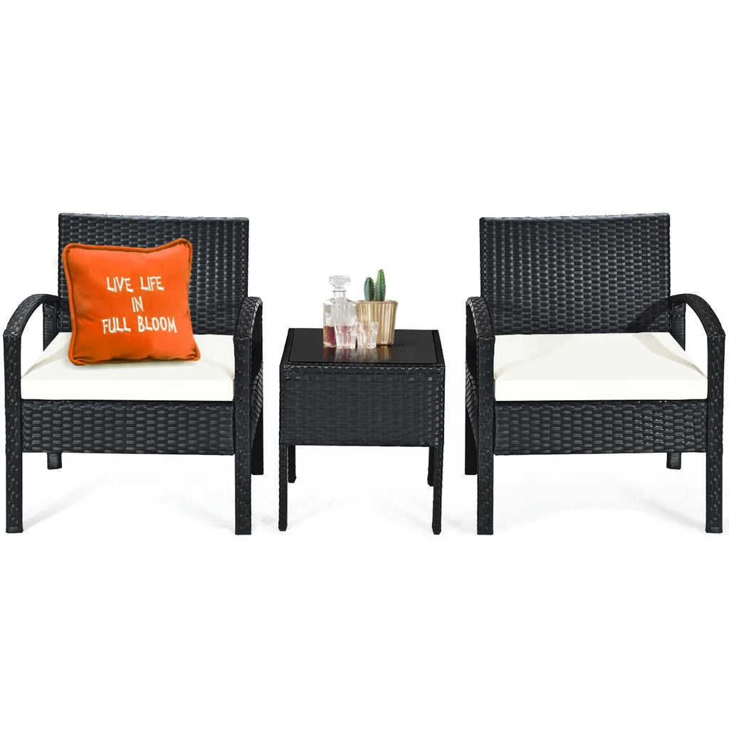 3 Pc Patio Rattan Furniture Set with Cushions I63846