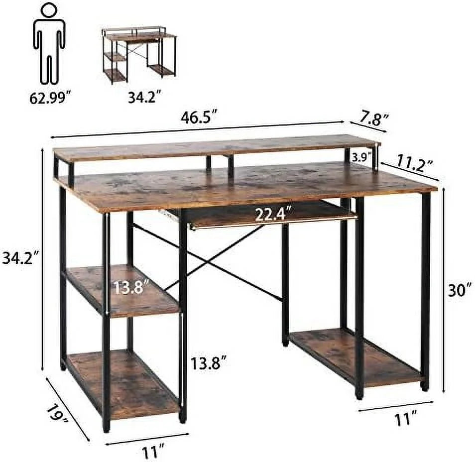 Computer Desk with Keyboard Tray, Hutch, Bookshelf, CPU Stand, Monitor Stand E226