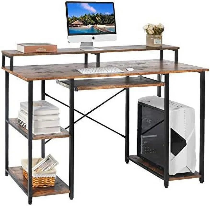 Computer Desk with Keyboard Tray, Hutch, Bookshelf, CPU Stand, Monitor Stand E226