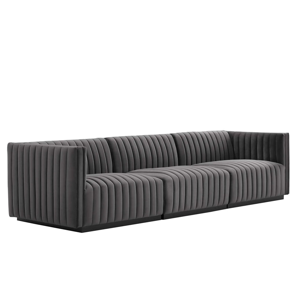 Black Gray Performance Velvet Sofa L25533