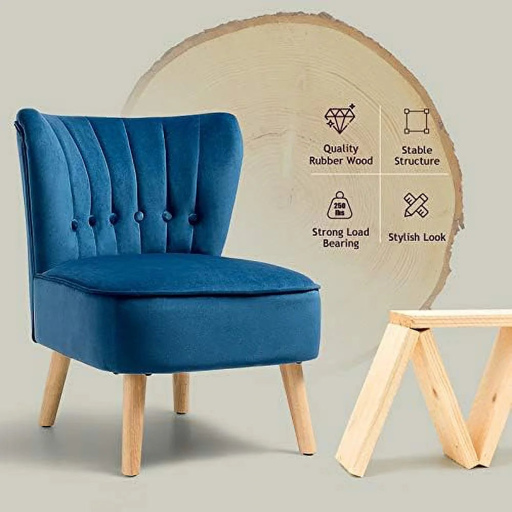 Armless Velvet Accent Chair with Rubber Wood Legs U749