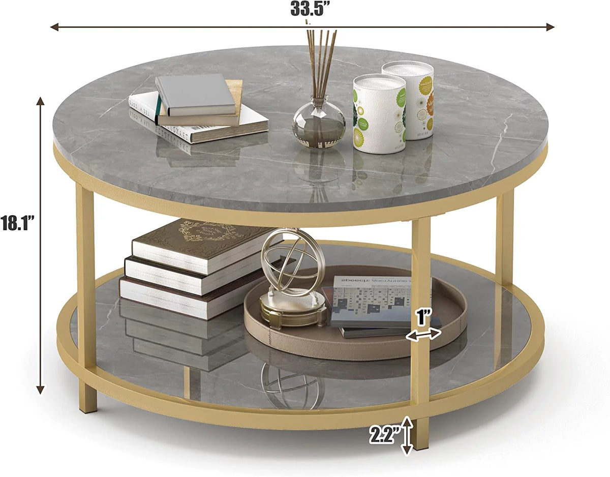 Round Coffee Table with Storage Open Shelf I205