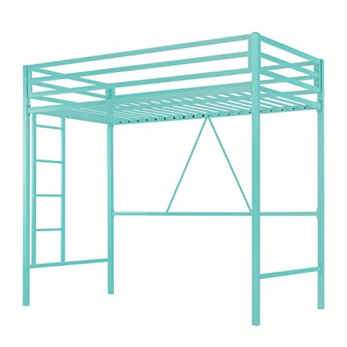 Twin Size Black Metal Loft Bed with Ladder and Guardrail H8440