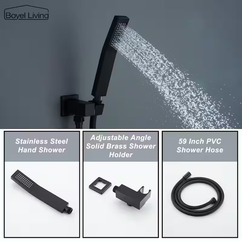 12 in. Ceiling Mount Dual Shower Heads with Pressure Balance Valve in Matte Black I430