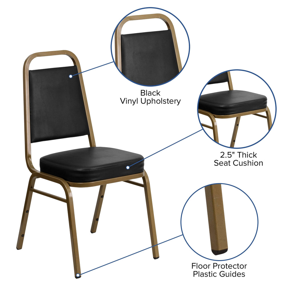 Black Vinyl Stacking Banquet Chair with Gold Frame G16431