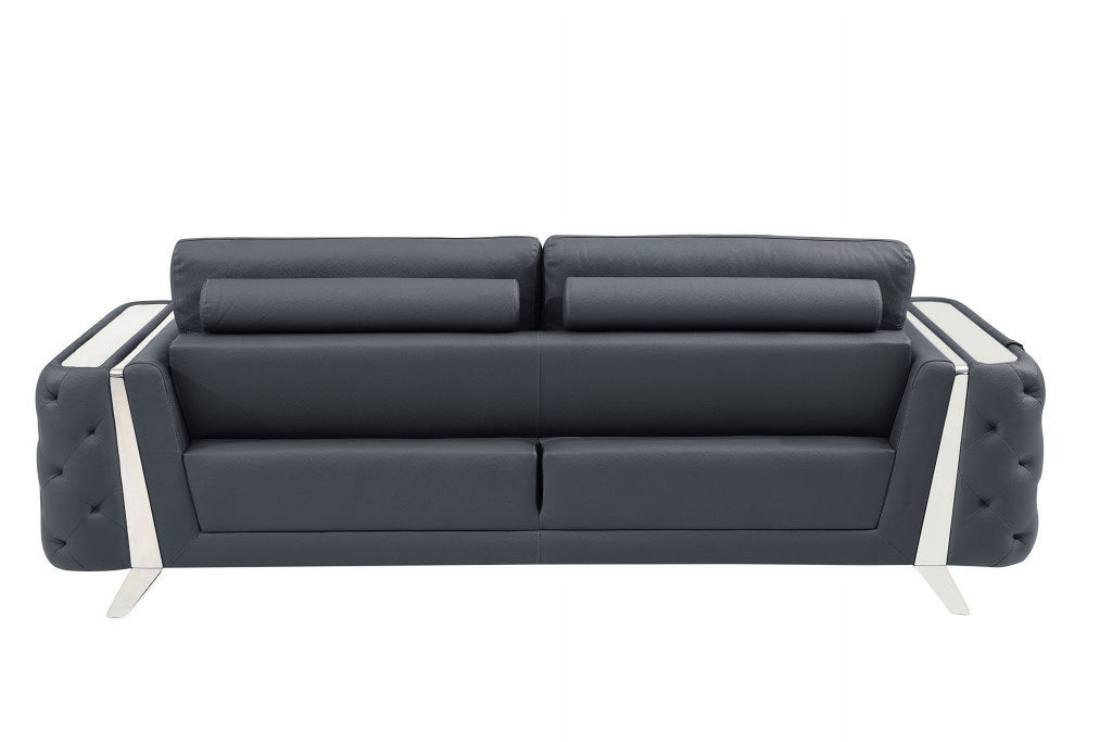 Genuine Leather Dark Gray 3 Piece Seating Set X77541