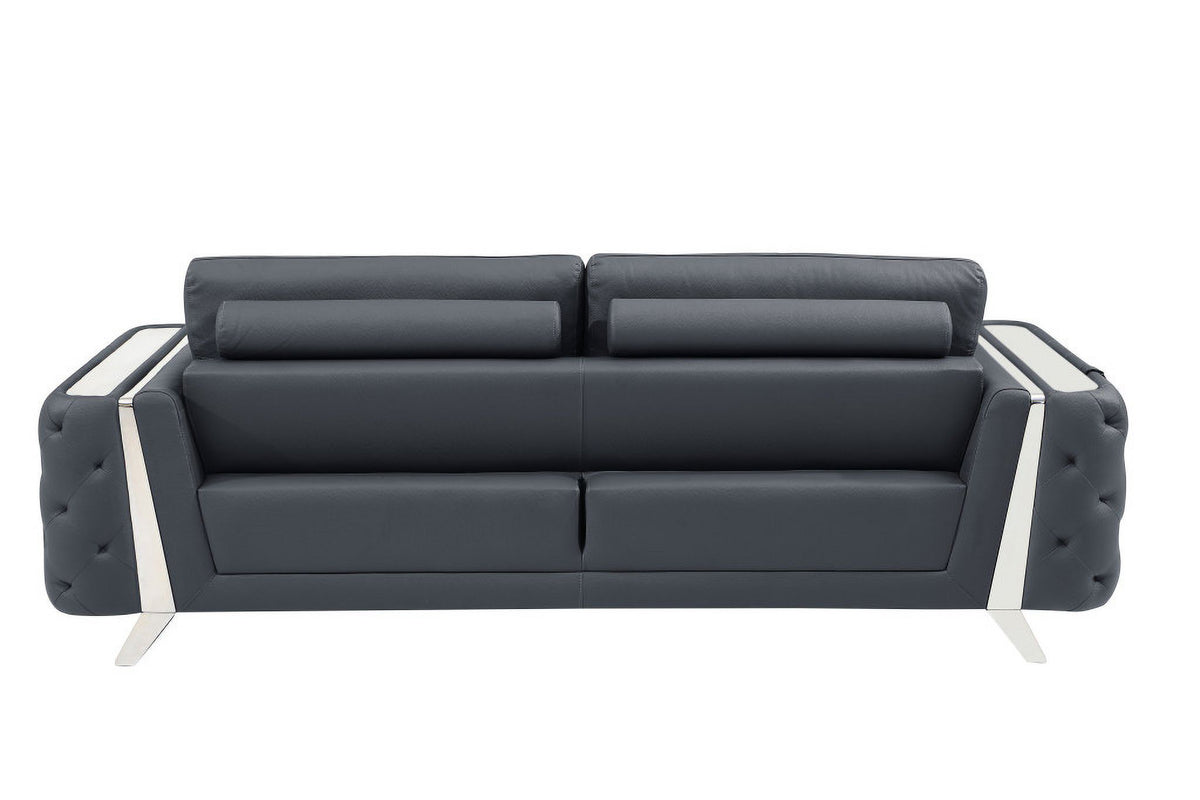 Genuine Leather Dark Gray 3 Piece Seating Set X77541