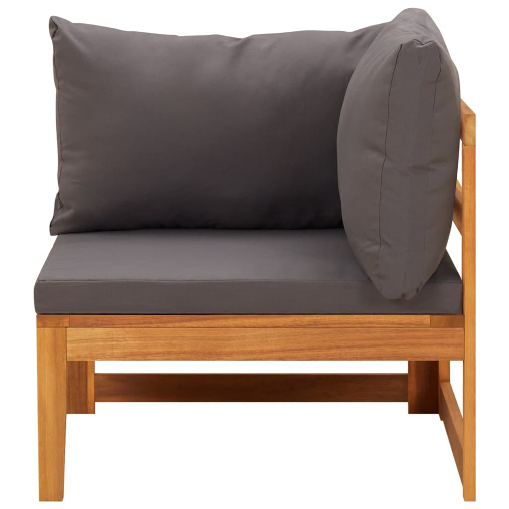 3 Piece Dark Gray Cushioned Corner Sofa and Table Acacia Wood Sectional Outdoor Furniture Set N503