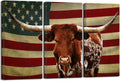 3 Piece Canvas Print Texas Longhorn with American USA Flag Wall Art R528718