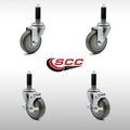 4 x 1.25 inch Stainless Steel Gray Polyurethane Wheels Caster Set of 4 Y2434
