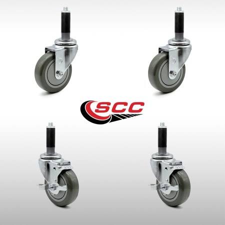 4 x 1.25 inch Stainless Steel Gray Polyurethane Wheels Caster Set of 4 Y2434