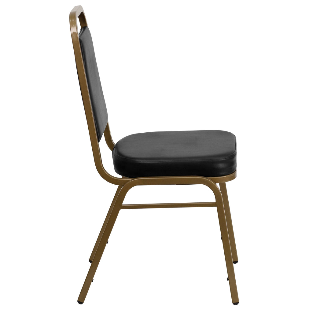 Black Vinyl Stacking Banquet Chair with Gold Frame G16431