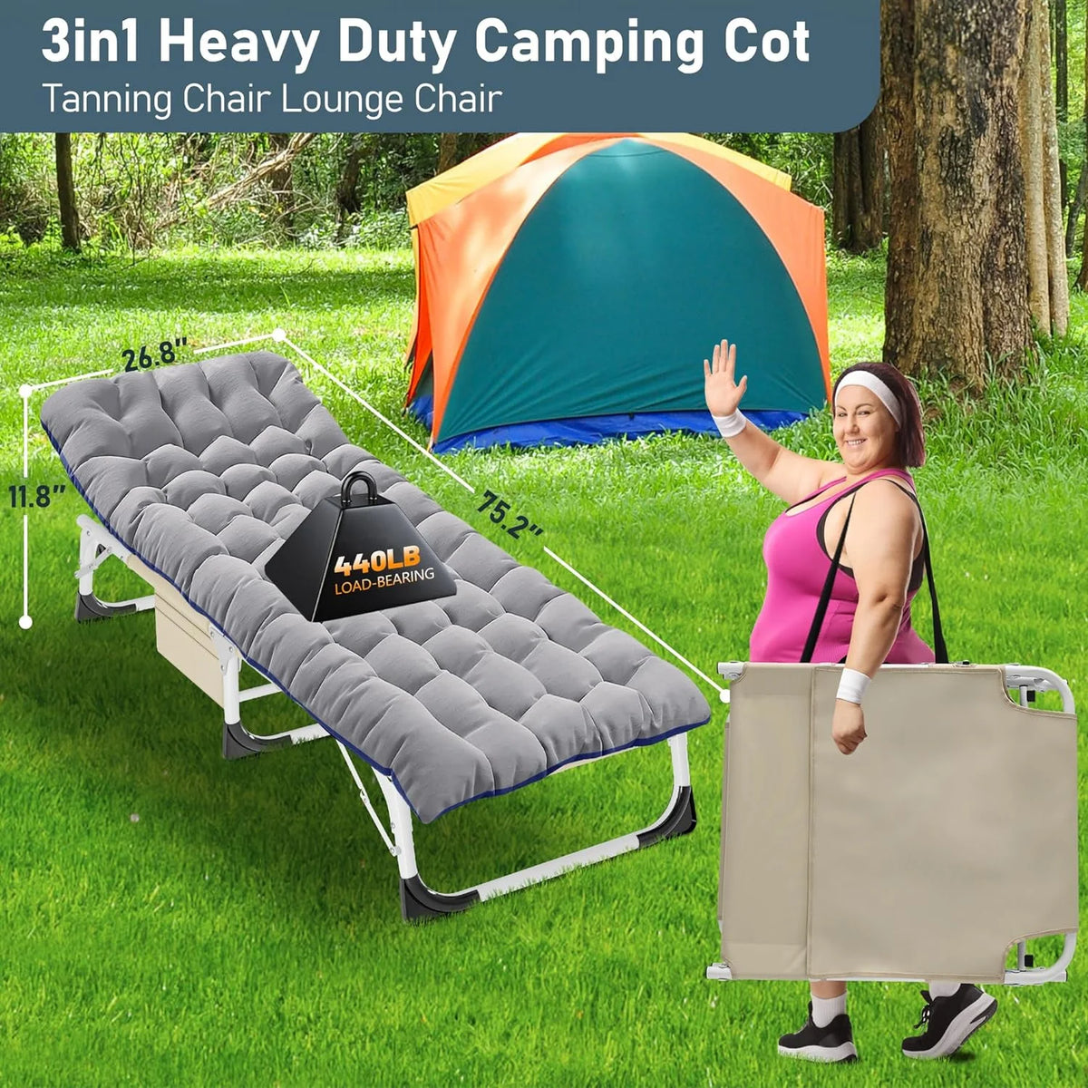 Portable Folding Camping Cot Bed with Mattress & Pillow J251136