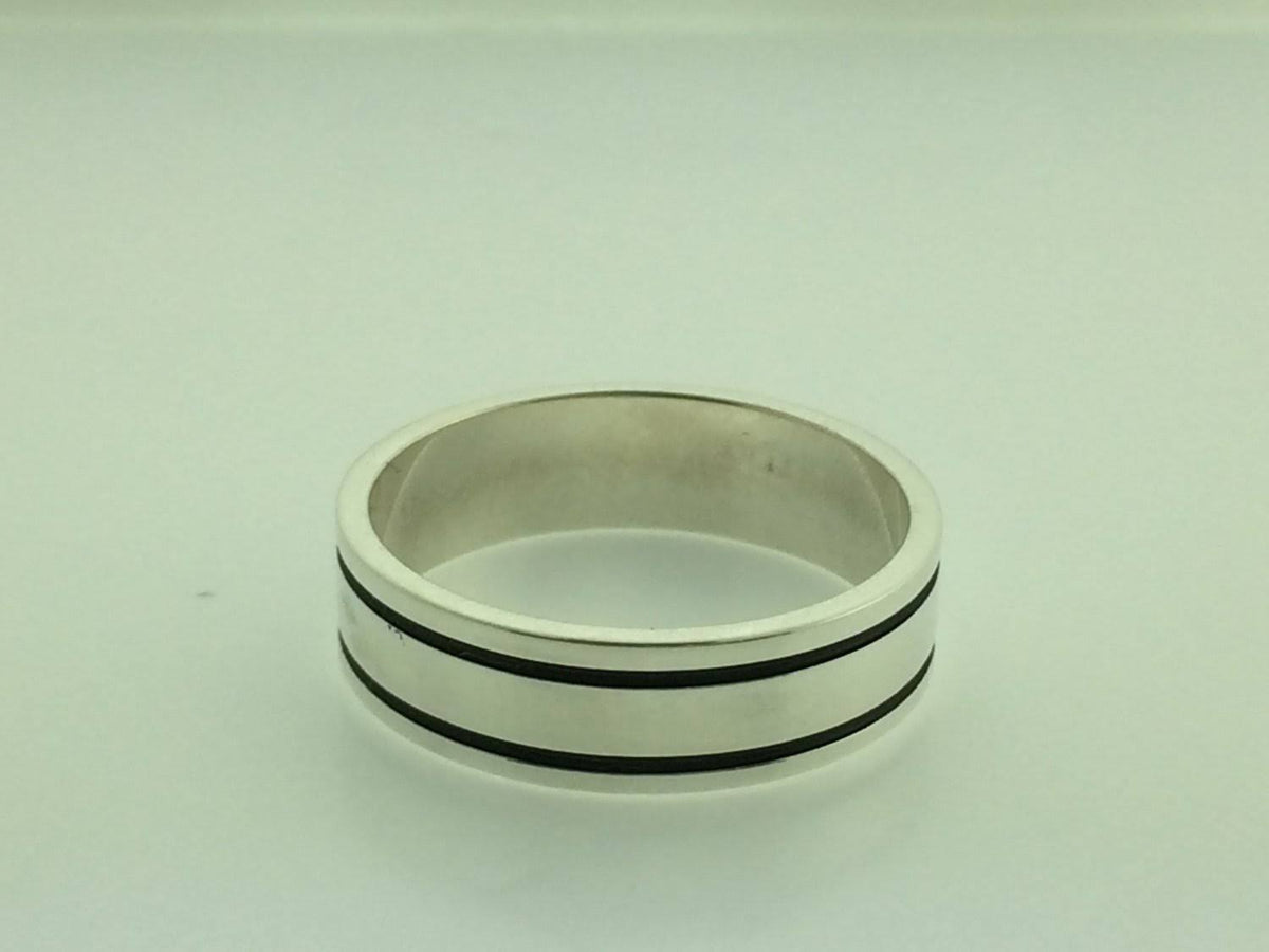 Polished Sterling Silver 6mm Double Black Groove Wedding Band 8 X908366